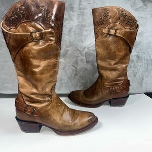 Red Hawk Austria vintage tan floral leather boots